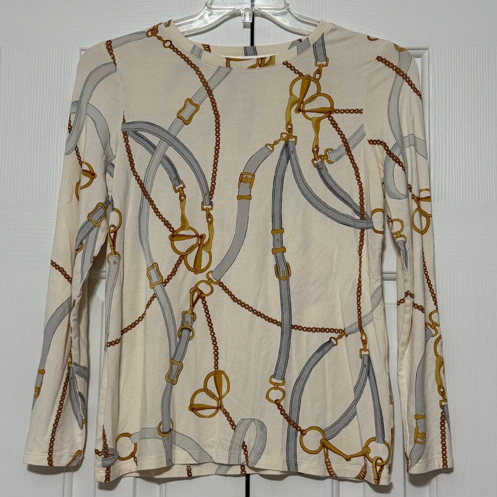 Chico's Equestrian Print Long Sleeve Tunic Blouse, Size 0 (S)